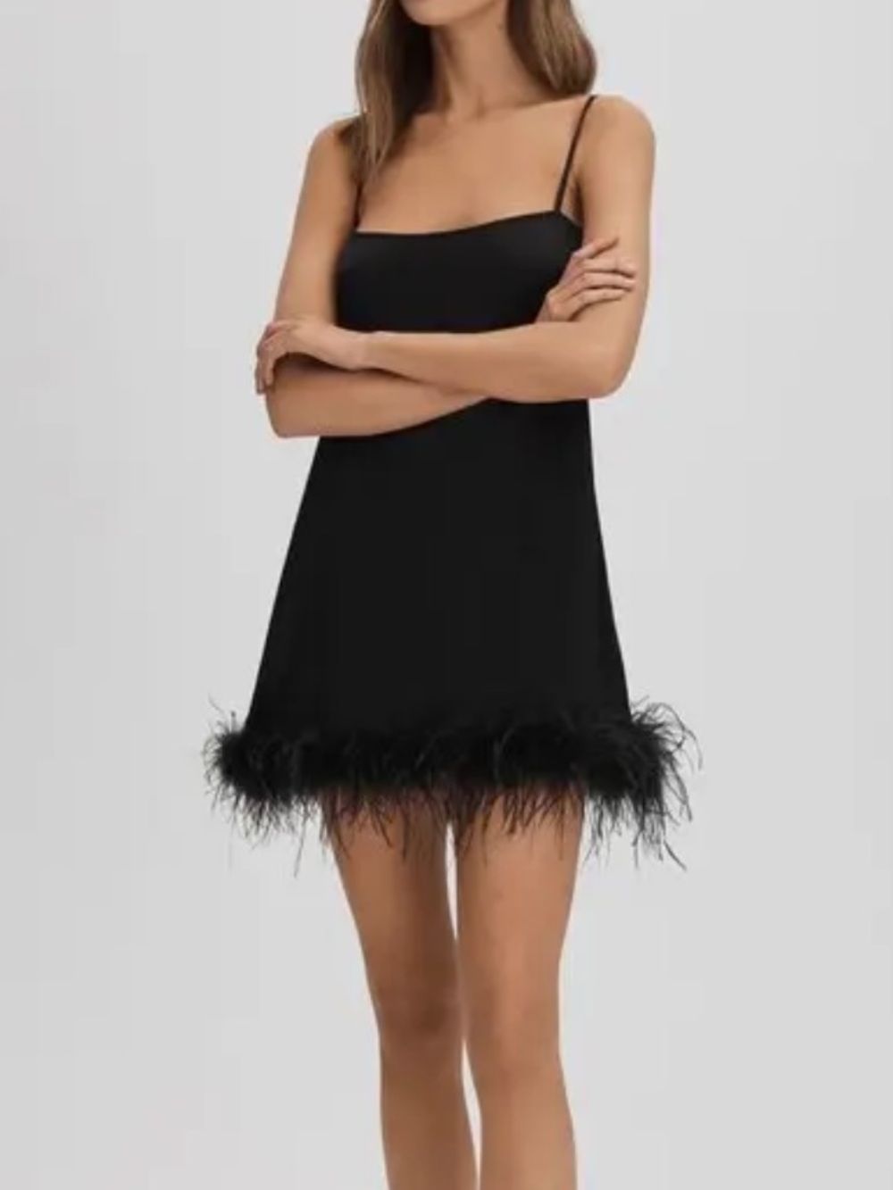 Amanda UpRichard VESTIDO STAUSE Black Feather Hem mini dress size L